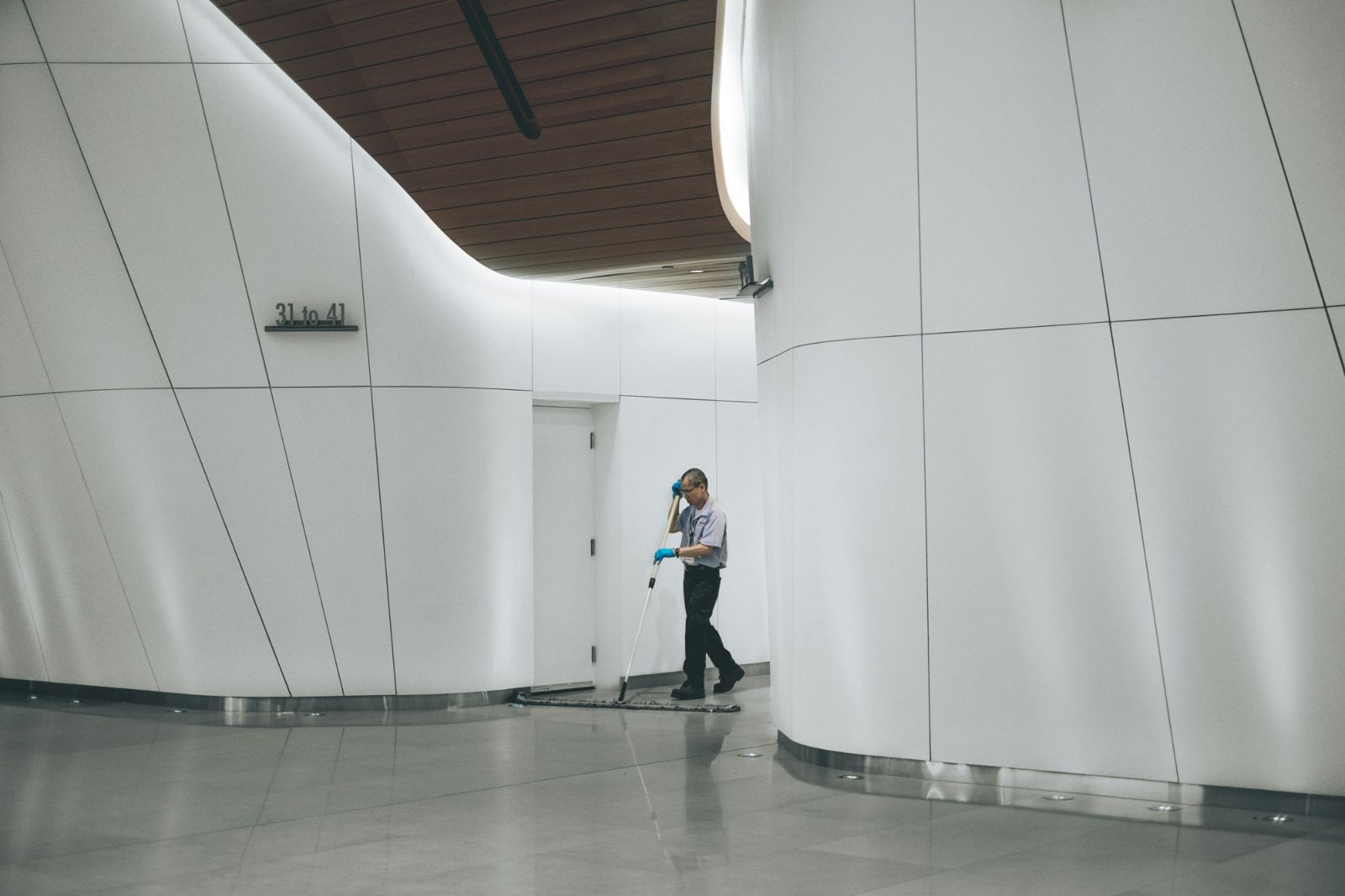 Commercial mopping in a modern corridor